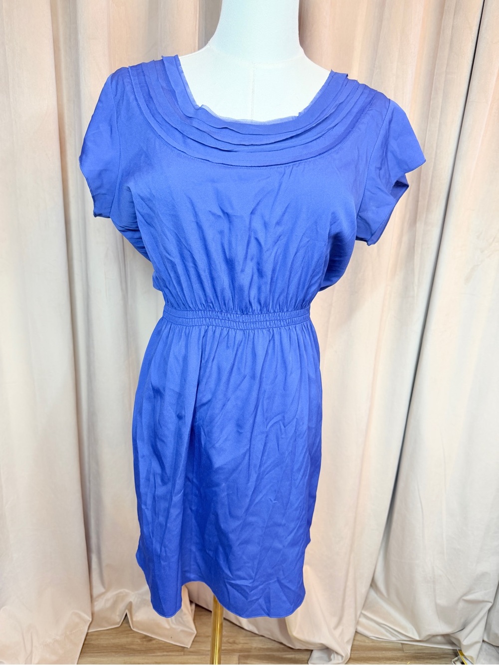 Banana Republic Royal Blue Short Sleeve Gathered Waist Dress